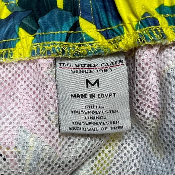 US Surf Club Swimwear Short Mens Medium Yellow Pink Floral Tropical Trunk Mesh L - Picture 10 of 12
